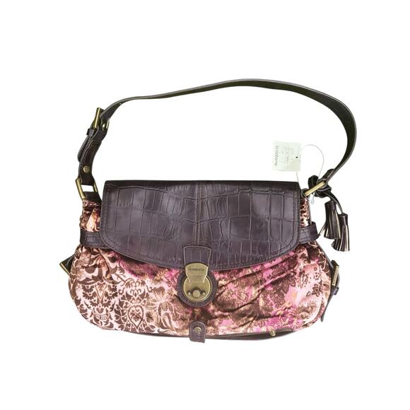 NWT VINTAGE Liz Claiborne Y2K Pink and Brown Suede Shoulder Handbag & Coin Purse - Picture 1 of 5